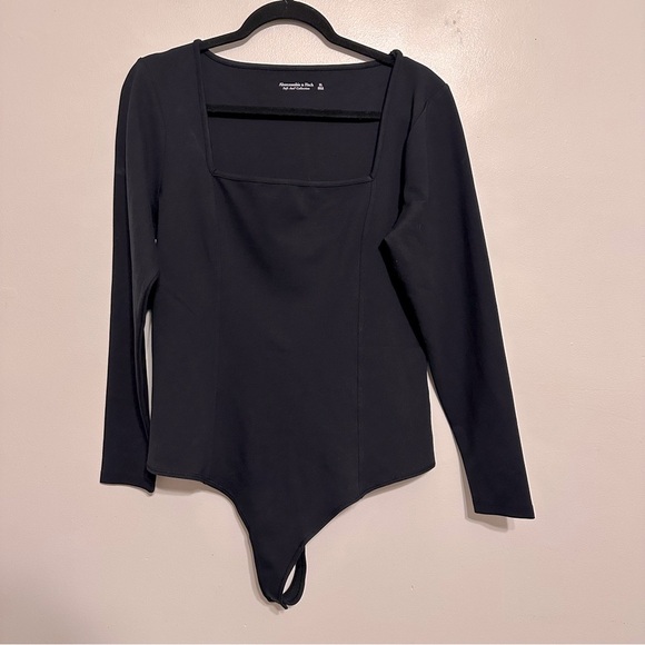 Abercrombie & Fitch Squareneck Long Sleeve Bodysuit Black Size XL Soft A & F - Picture 1 of 7